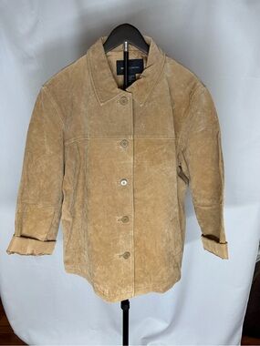 Moda International Tan Suede 100% Leather Button-Front Jacket Vintage XLP Coat